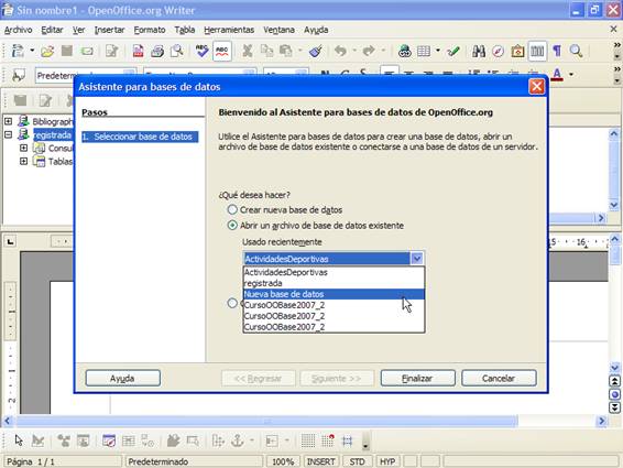 Últimos archivos abiertos con OpenOffice Base