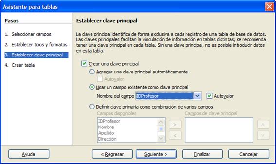 Establecer la clave principal de la tabla