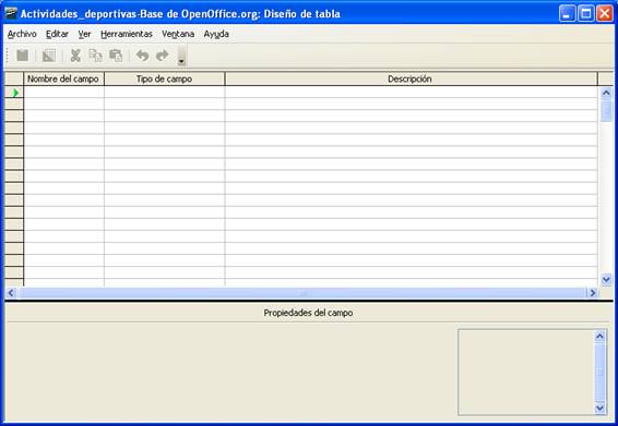 Vista Diseño de tabla
