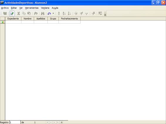 Aspecto de la tabla en el modo Edición