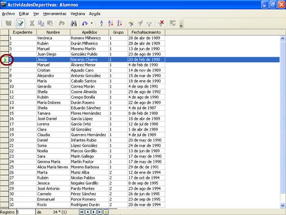 Cuadro de selección y registro seleccionado
