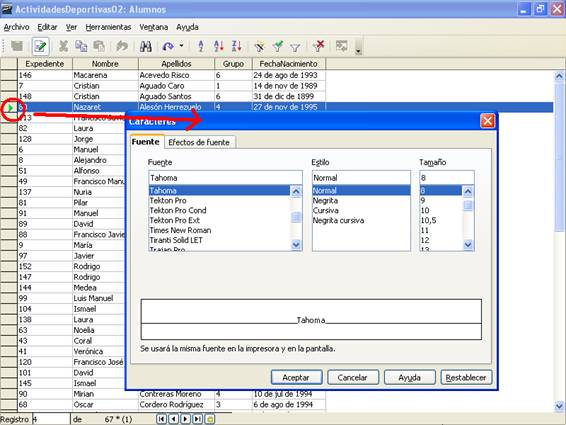 Cuadro de diálogo Caracteres