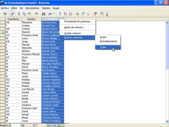 Mostrar columnas ocultas