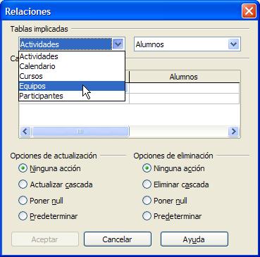 Cuadro de diálogo Relaciones