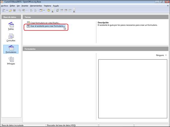 Opción Asistente para formularios