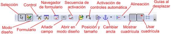 Barra de herramientas Diseño del formulario