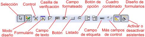 Barra de herramientas Diseño de formulario