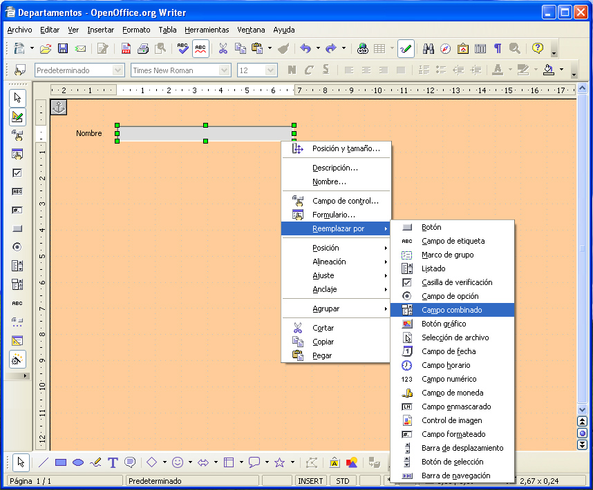 Posibilidades de la opción Reemplazar por