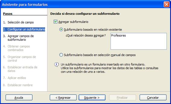 Configurar subformulario