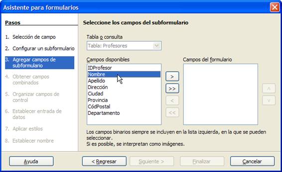 Añadir campos al subformulario
