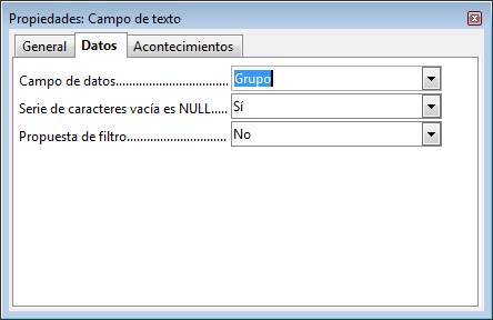 Asociación de datos para el campo