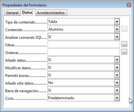 Cuadro de diálogo de propiedades del formulario