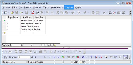 Fuente de datos como tabla en el formulario