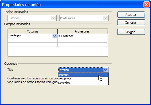 Cuadro de diálogo Propiedades de unión