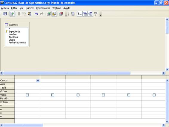 Tabla Alumnos añadida a la nueva consulta