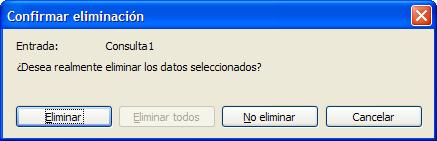 Confirmación de la eliminación de una consulta