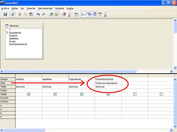 Asociar un alias a un campo de la consulta