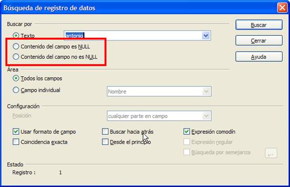Búsqueda de datos a NULL