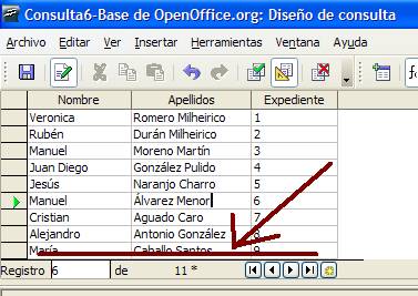 Botones para desplazarnos por los registros