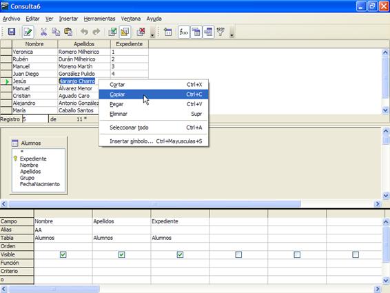 Comando Copiar asociado al botón derecho