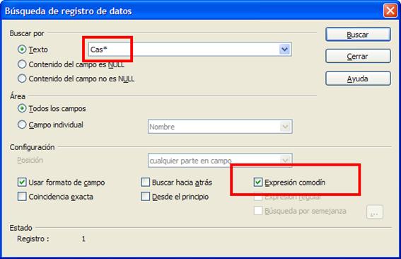 Búsqueda utilizando caracteres comodín