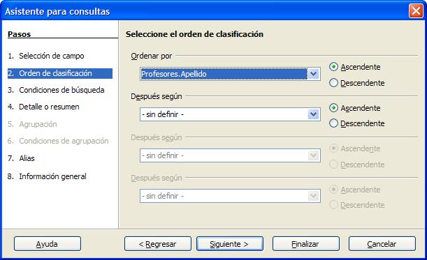 Segundo paso del asistente para consultas