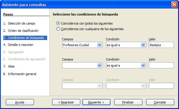 Tercer paso del asistente para consultas