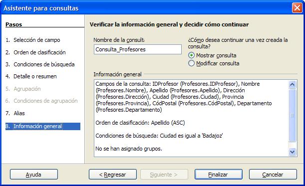 Último paso del asistente para consultas