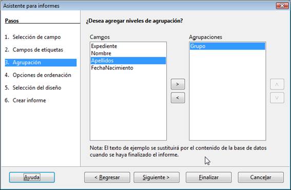 Elegir los niveles de agrupación del informe