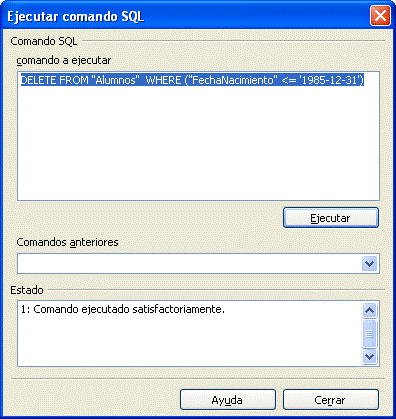 Sentencia de borrado de registros