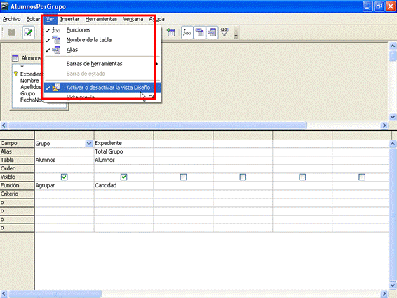 Comando Activar desactivar la vista Diseño
