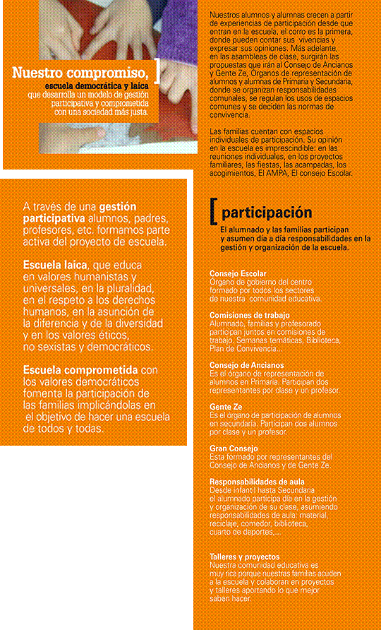 Información de la Escuela 2 (Valencia) sobre la participación y el papel de las familias. Fuente: www.escuela2.es