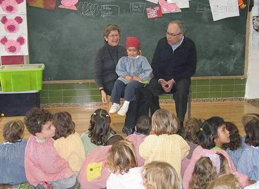 La comunidad educativa en su conjunto constituye la unidad de cambio si todos sus miembros forman parte del proyecto de la escuela. En la imagen, unos abuelos narran un cuento en un aula de infantil. Fuente: www.escolagavina.es
