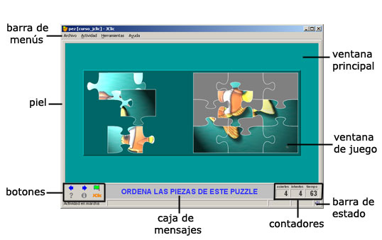 Elementos de la pantalla principal de JClic