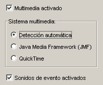 Pestaña Multimedia del submenú Configuración