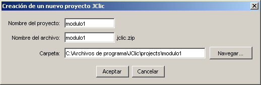 Cuadro de creación de proyecto nuevo