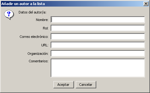Cuadro para añadir autores a la lista