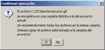 Confirmación de traslado de recurso a la carpeta del proyecto