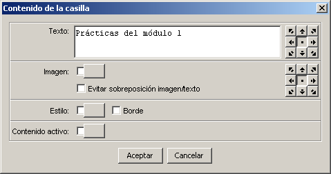 Ventana de contenido de la casilla para el Mensaje Inicial