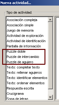 Selección del tipo de puzzle