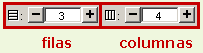 Selección del número de filas y columnas