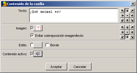 Cuadro de contenido de la casilla