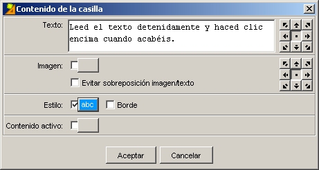Cuadro con el contenido de la casilla