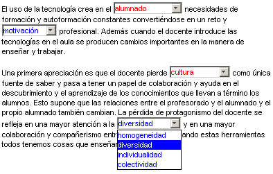 Cuadro del ejercicio con los menús desplegables