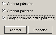 Cuadro de selección de 'Ordenar palabras' barajándolas