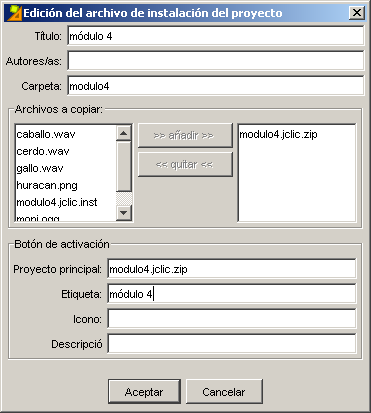 Cuadro de edición del archivo de instalación del proyecto
