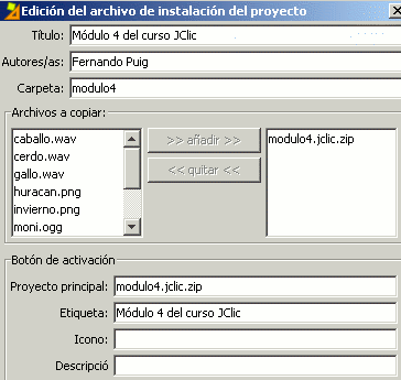Cuadro de edición del archivo de instalación del proyecto