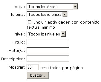 Menú de búsqueda de actividades