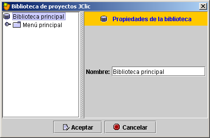 Ventana de biblioteca de proyectos