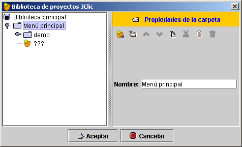 Menú principal de la biblioteca de proyectos